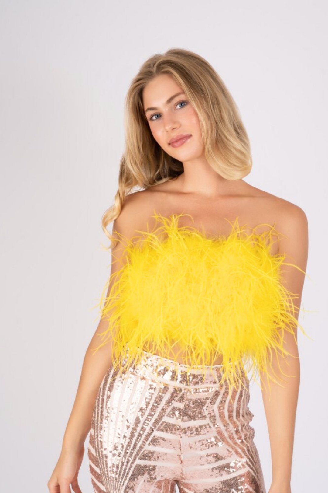 The Daisy Ostrich Feather Top: Electric Yellow (Custom) - Pinkaholics Anonymous