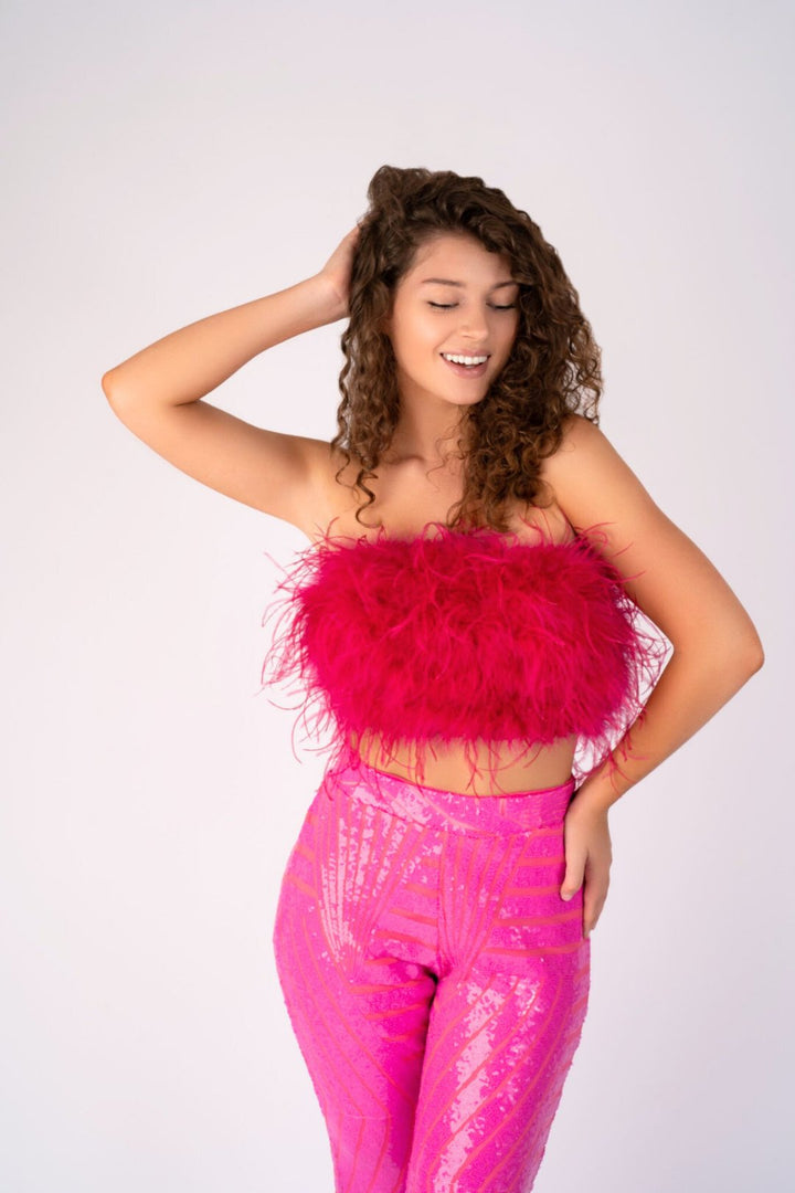 The Daisy Ostrich Feather Top: Fuscia Fever (Custom) - Pinkaholics Anonymous