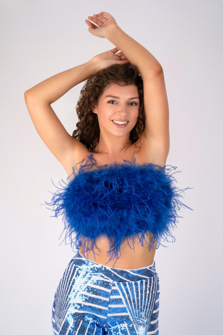 The Daisy Ostrich Feather Top: Royal Blue (Custom) - Pinkaholics Anonymous